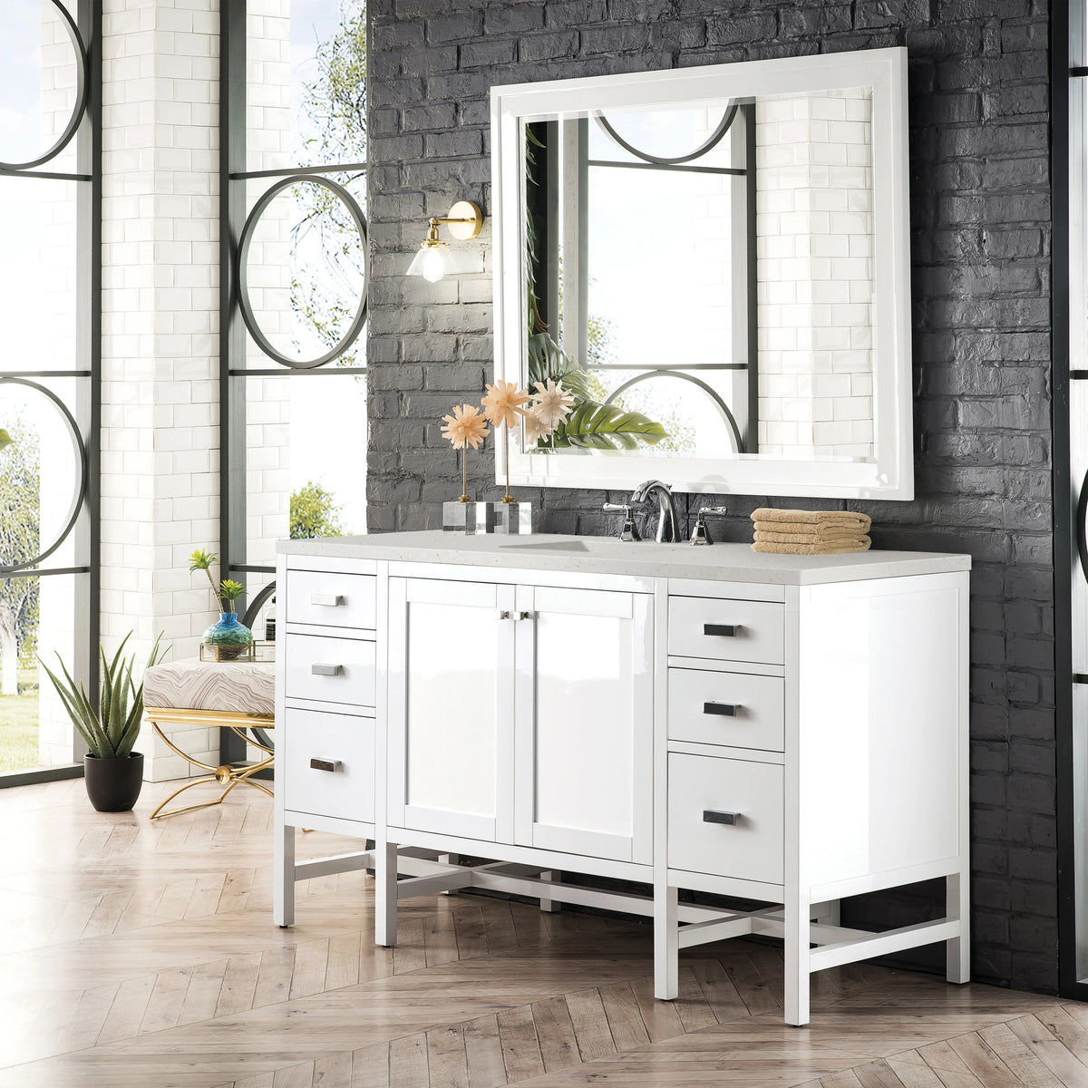 Addison 60" Single Vanity, Glossy White w/ 3 CM Lime Delight Silestone Top, view 3