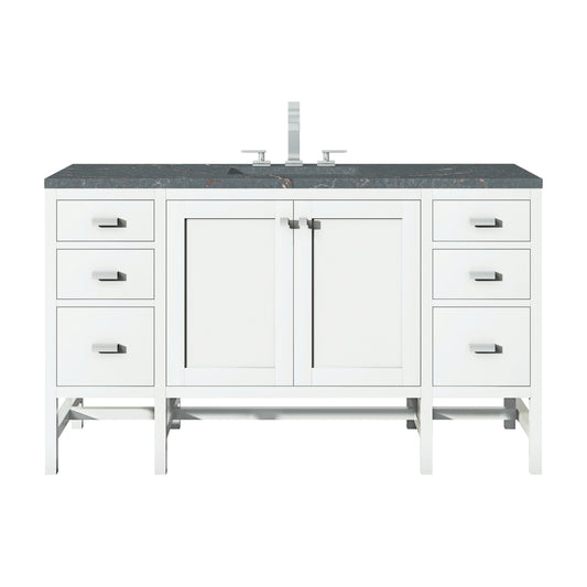 Addison 60" Single Vanity, Glossy White w/ 3 CM Parisien Bleu Silestone Top