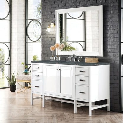 Addison 60" Single Vanity, Glossy White w/ 3 CM Parisien Bleu Silestone Top, view 3