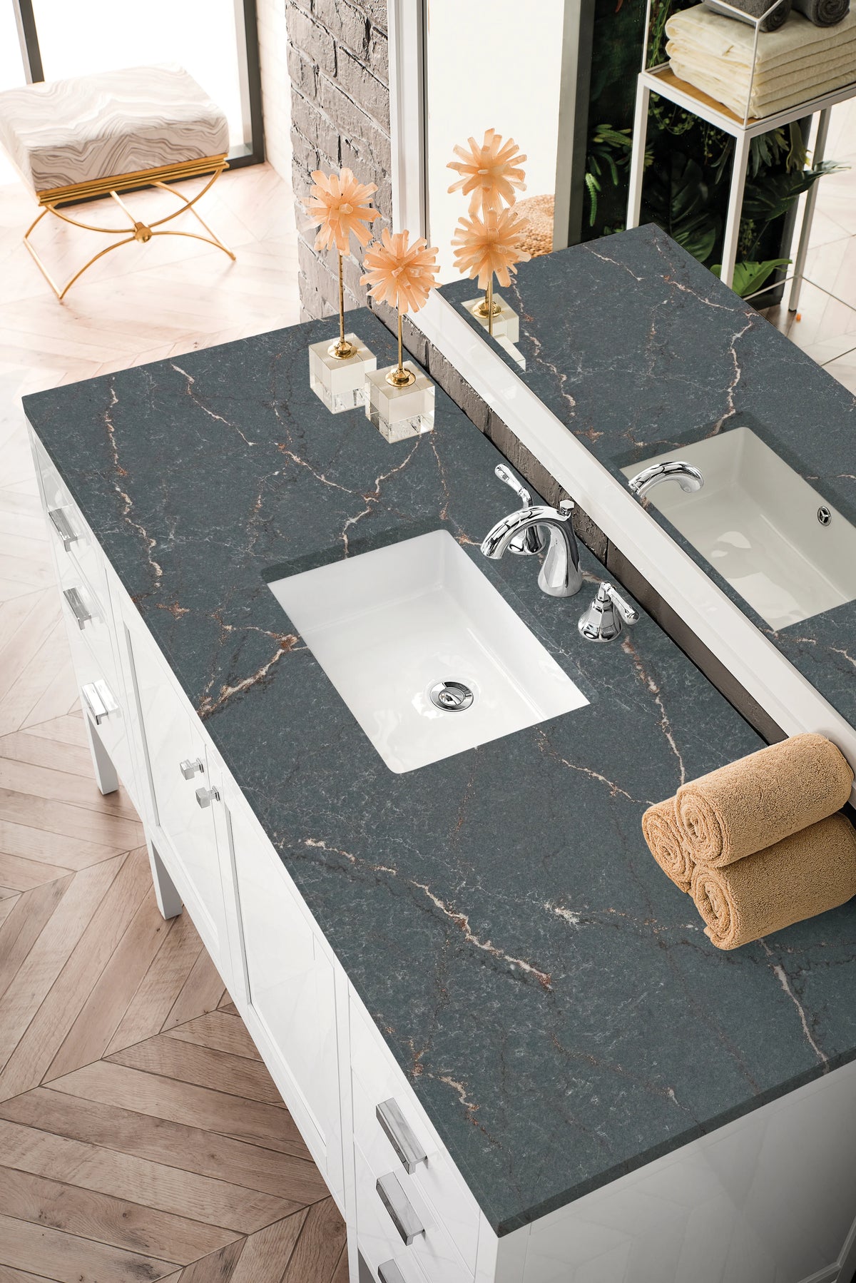 Addison 60" Single Vanity, Glossy White w/ 3 CM Parisien Bleu Silestone Top, view 5