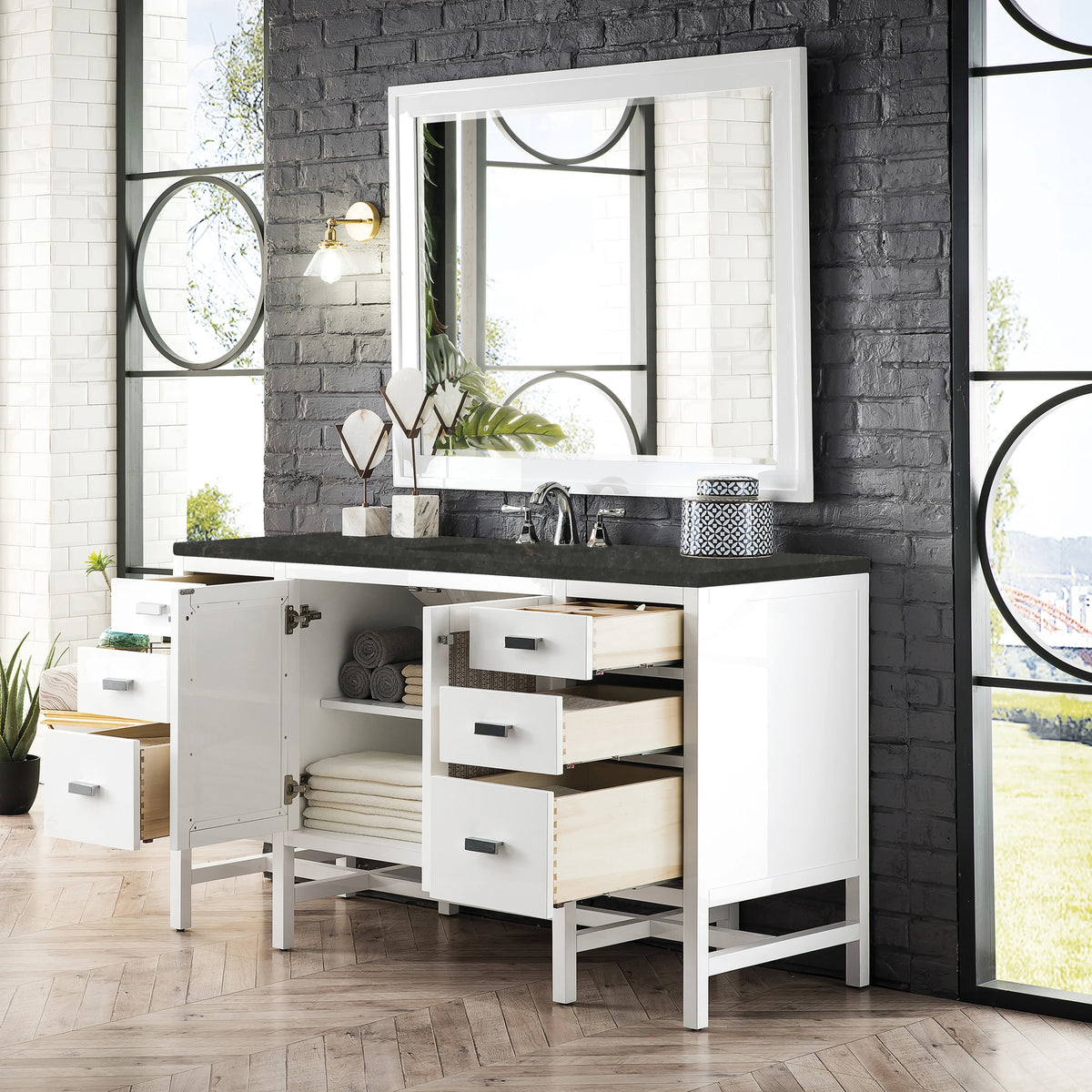Addison 60" Single Vanity, Glossy White, w/ 3 CM Phantome Eclos Top, view 3