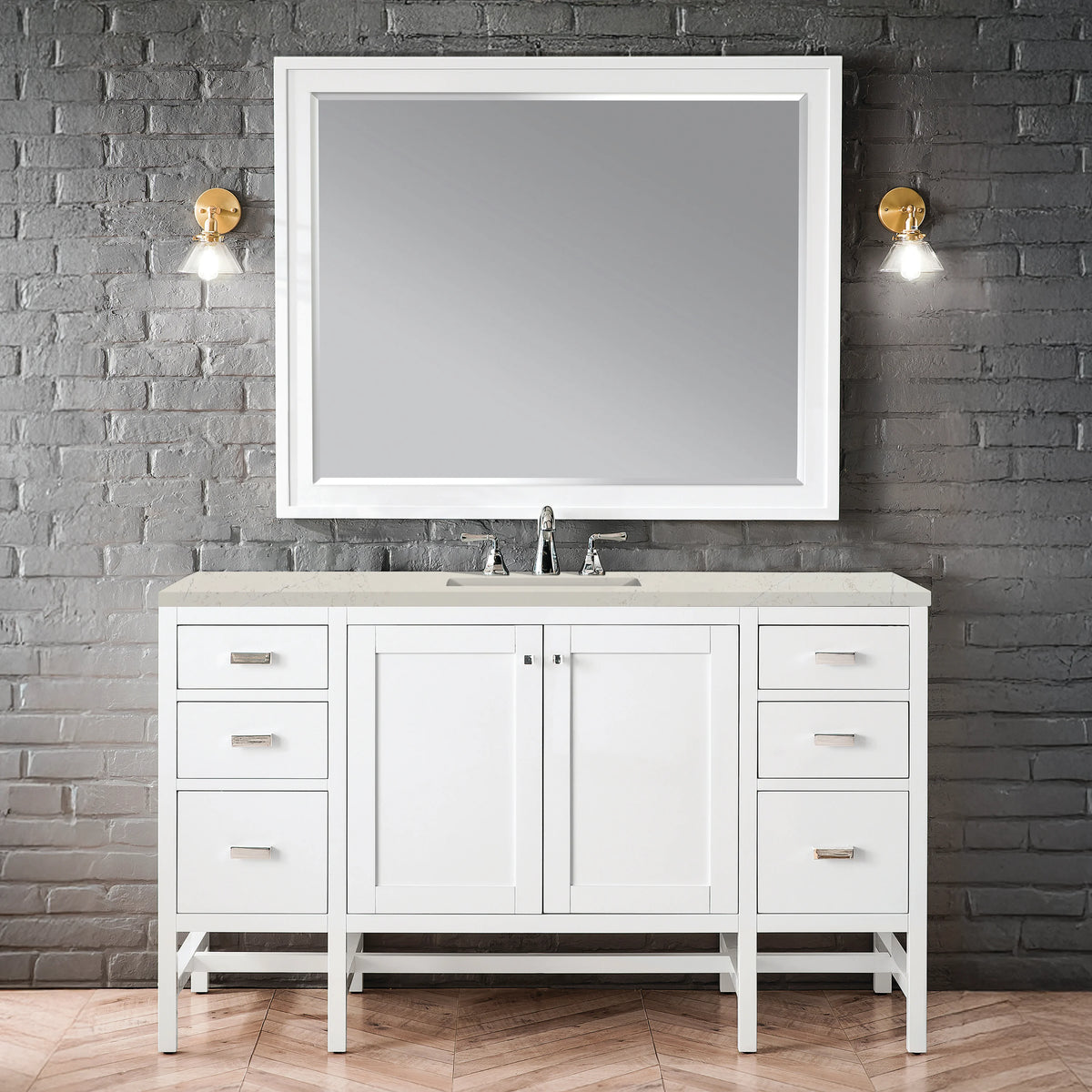 Addison 60" Single Vanity, Glossy White, w/ 3 CM Siberian Silestone Top, view 2