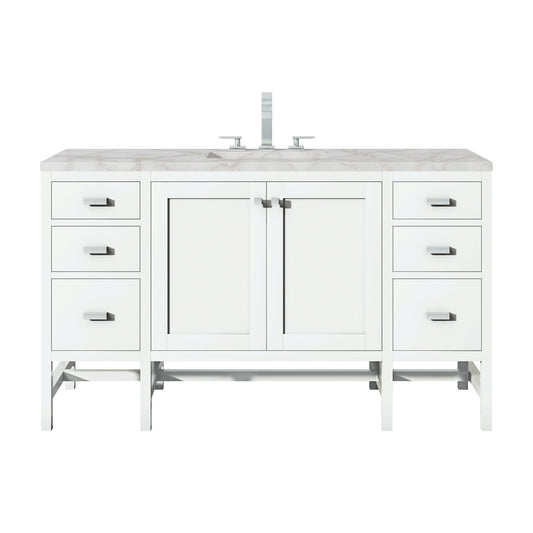 Addison 60" Single Vanity, Glossy White w/ 3 CM Victorian Silver Silestone Top