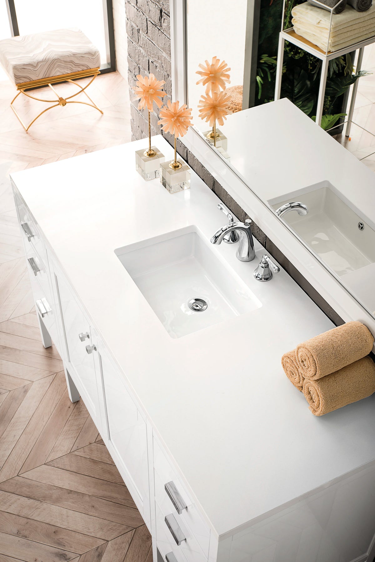 Addison 60" Single Vanity, Glossy White w/ 3 CM White Zeus Silestone Top, view 3