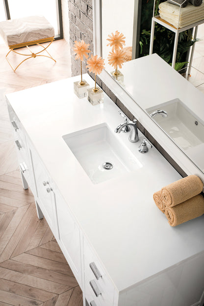 Addison 60" Single Vanity, Glossy White w/ 3 CM White Zeus Silestone Top, view 3