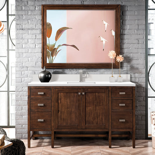 Addison 60" Single Vanity, Mid-Century Acacia w/ Single Hole 3 CM White Zeus Silestone Top & Backsplash, view 2
