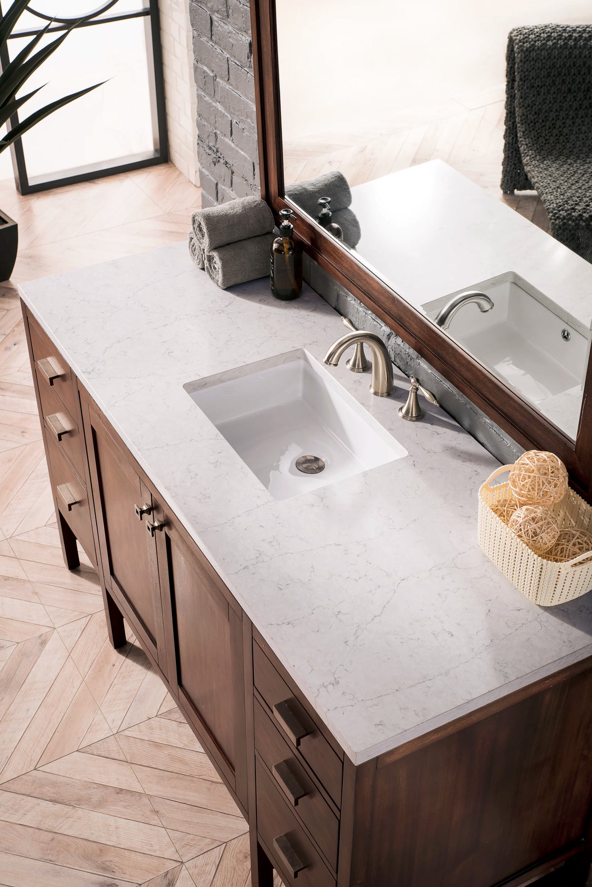 Addison 60" Single Vanity, Mid-Century Acacia w/ 3 CM Eternal Jasmine Pearl Silestone Top, view 3