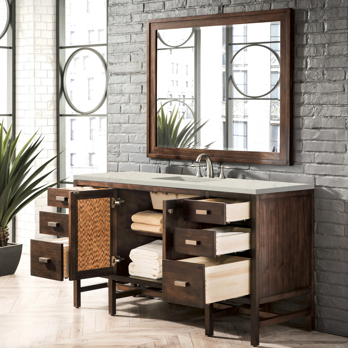 Addison 60" Single Vanity, Mid-Century Acacia, w/ 3 CM Siberian Silestone Top, view 3