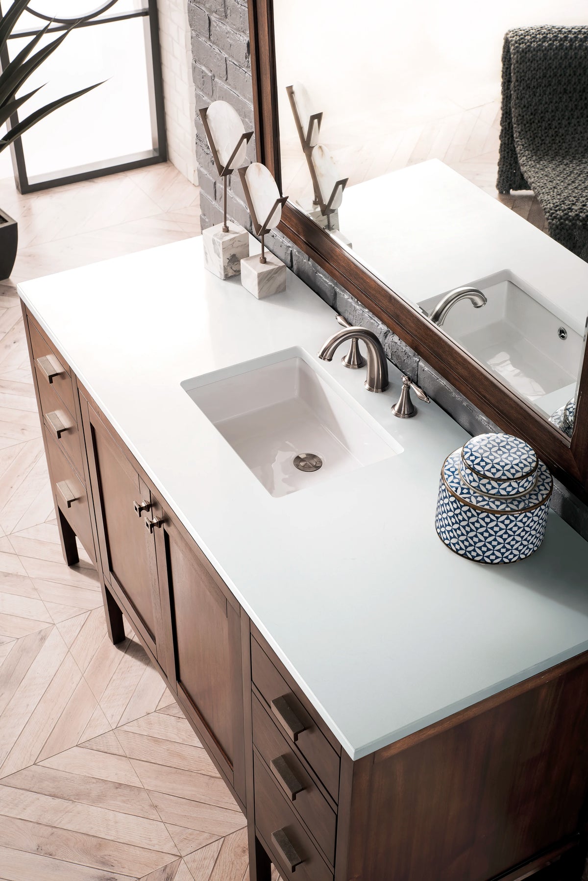Addison 60" Single Vanity, Mid-Century Acacia w/ 3 CM White Zeus Silestone Top, view 3