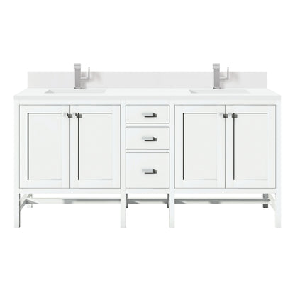 Addison 72" Double Vanity, Glossy White w/ Single Hole 3 CM White Zeus Silestone Top & Backsplash