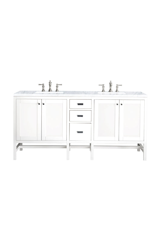 Addison 72" Double Vanity, Glossy White w/ 3 CM Carrara White Top