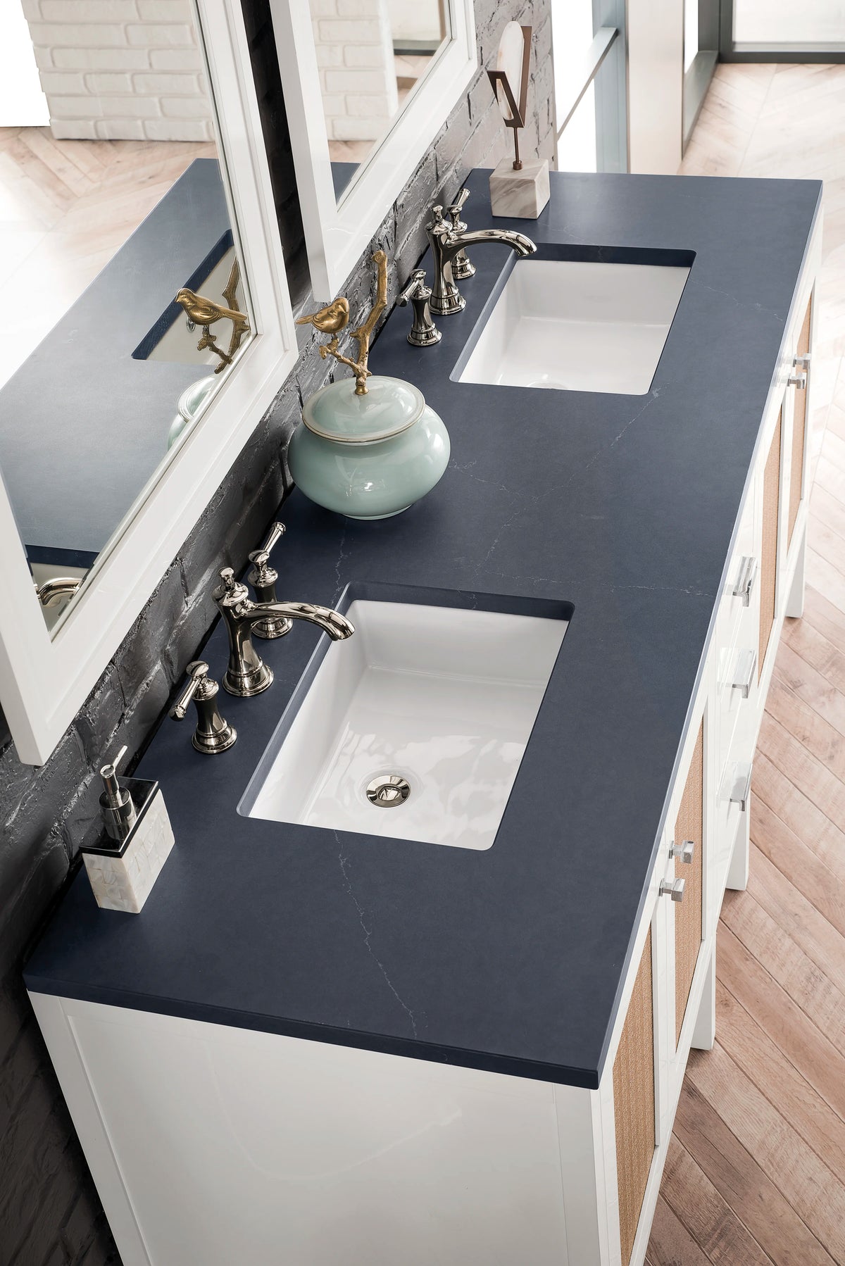 Addison 72" Double Vanity, Glossy White w/ 3 CM Charcoal Soapstone Silestone Top, view 2