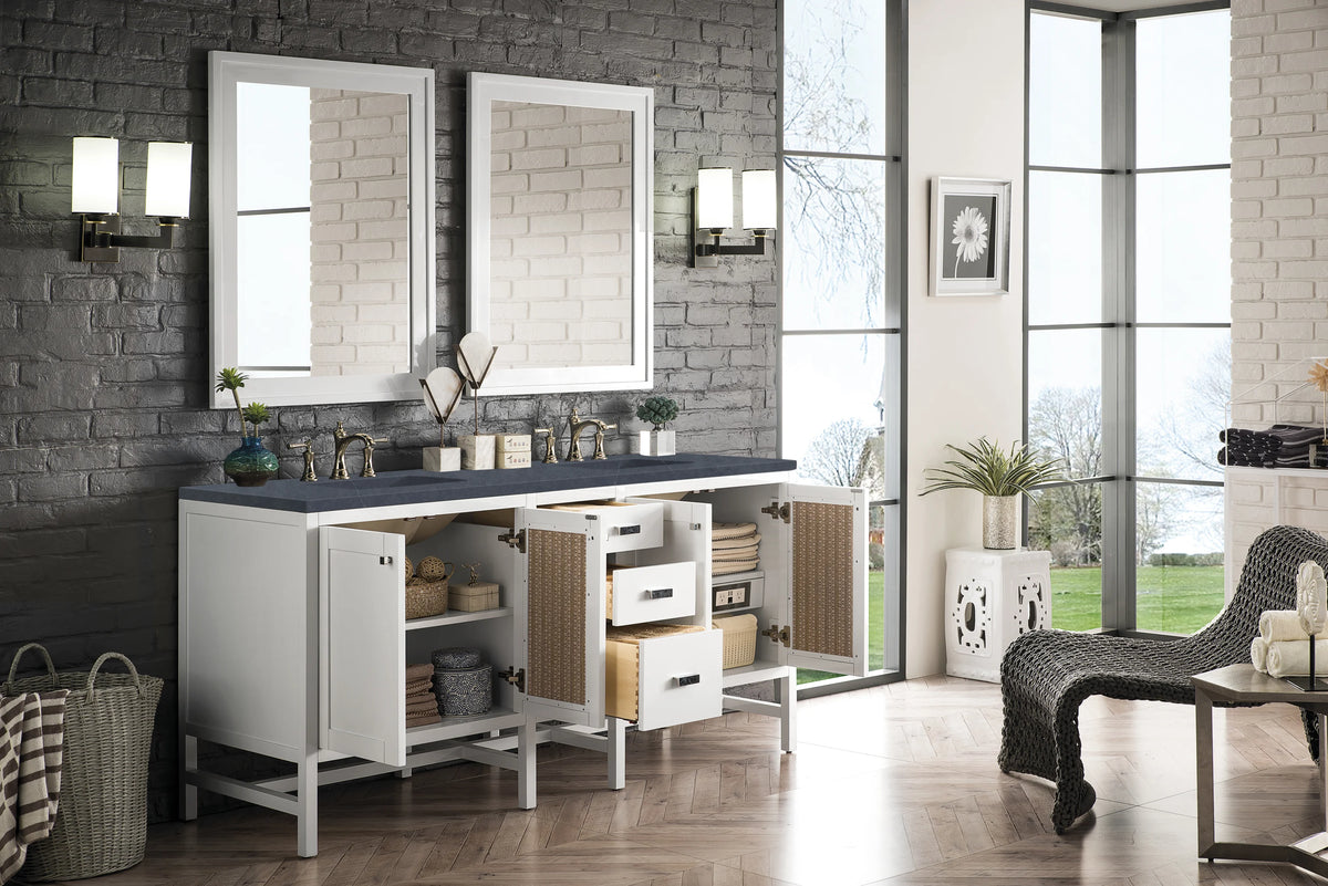 Addison 72" Double Vanity, Glossy White w/ 3 CM Charcoal Soapstone Silestone Top, view 3