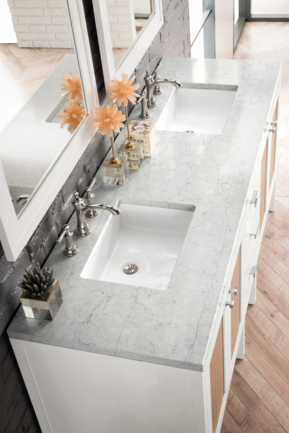 Addison 72" Double Vanity, Glossy White w/ 3 CM Eternal Jasmine Pearl Silestone Top, view 2