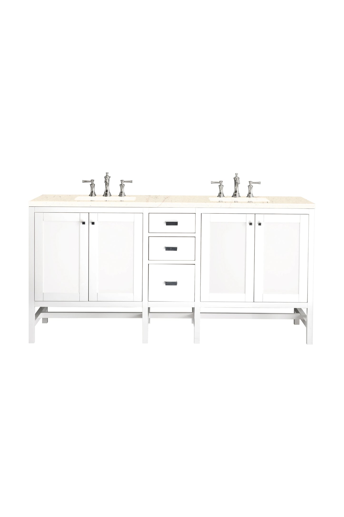 Renovate for Less Atlanta Addison 72" Double Vanity, Glossy White w/ 3 CM Eternal Marfil Top