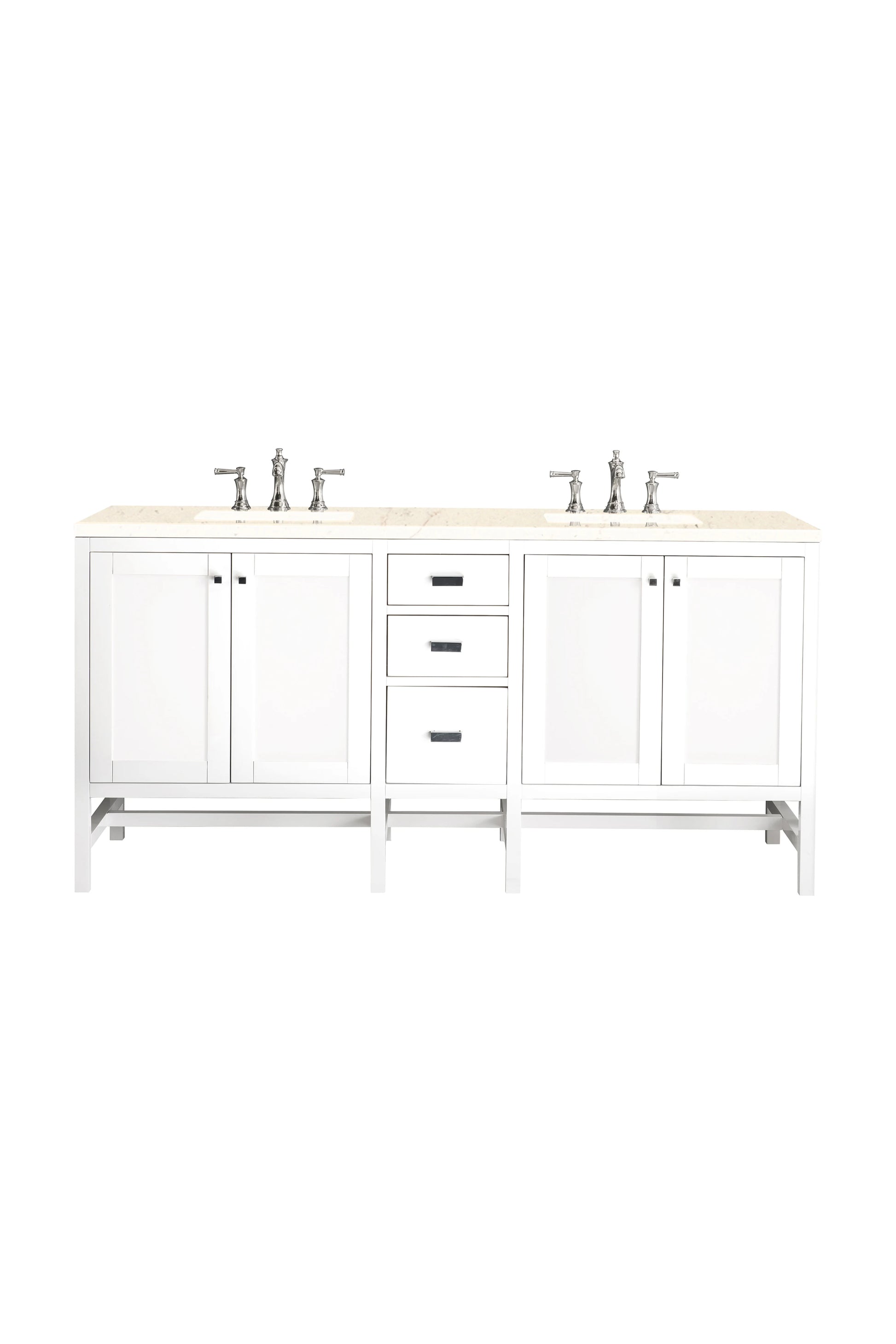 Renovate for Less Atlanta Addison 72" Double Vanity, Glossy White w/ 3 CM Eternal Marfil Top