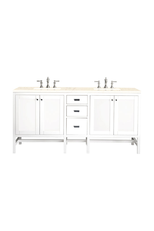Renovate for Less Atlanta Addison 72" Double Vanity, Glossy White w/ 3 CM Eternal Marfil Top