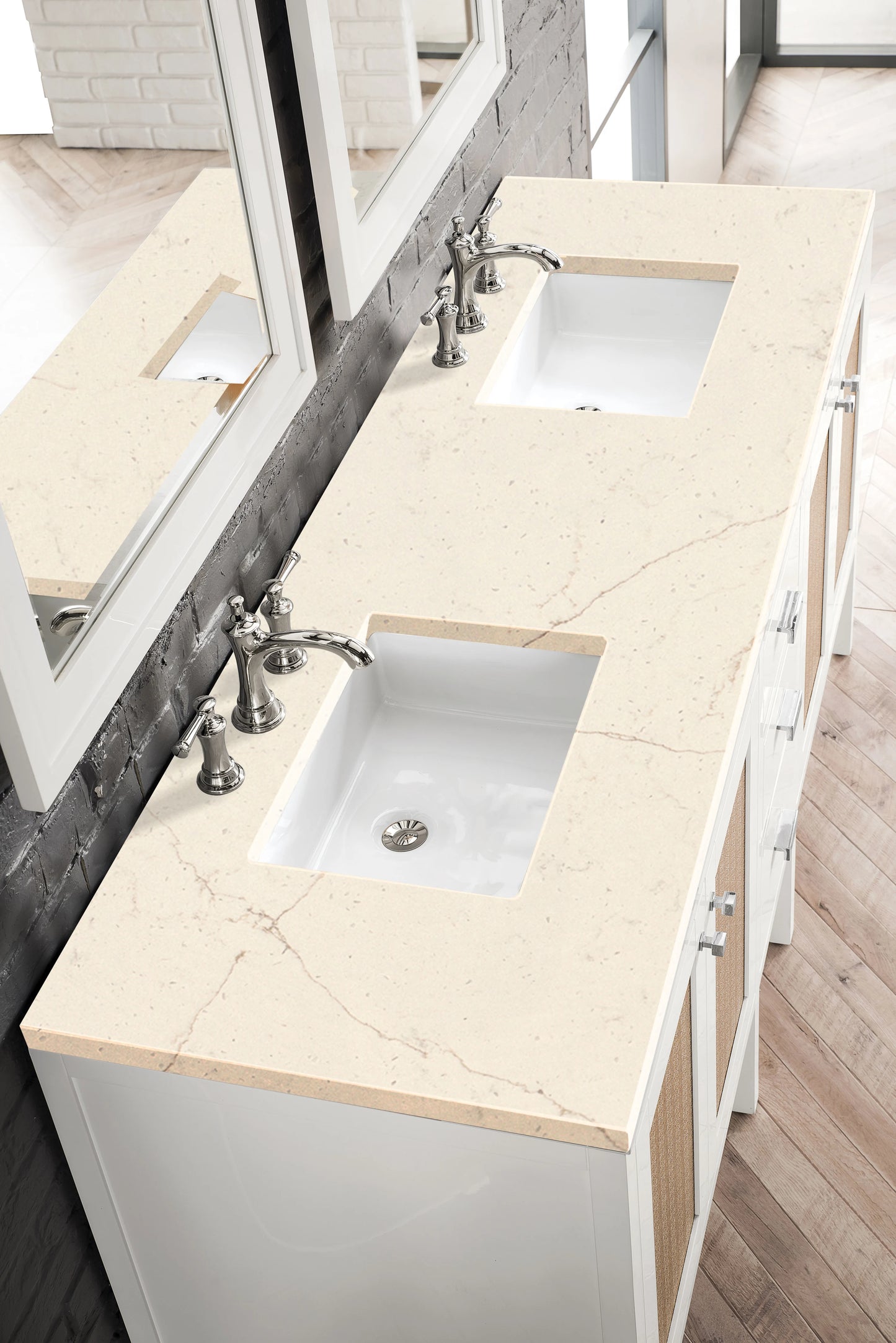 Renovate for Less Atlanta Addison 72" Double Vanity, Glossy White w/ 3 CM Eternal Marfil Top, view 2