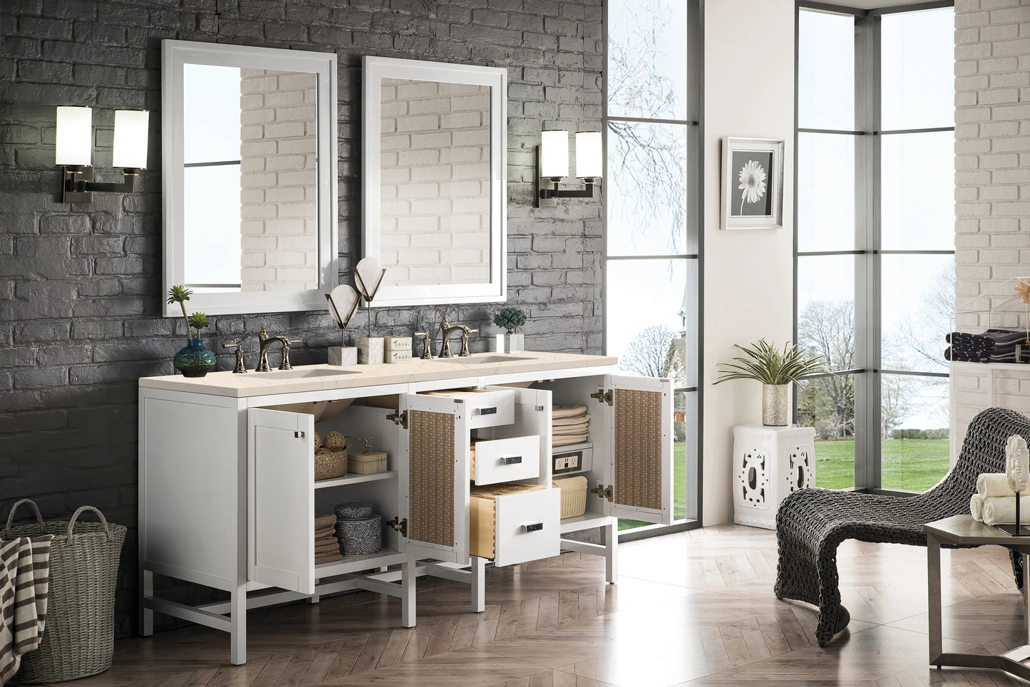 Renovate for Less Atlanta Addison 72" Double Vanity, Glossy White w/ 3 CM Eternal Marfil Top, view 3