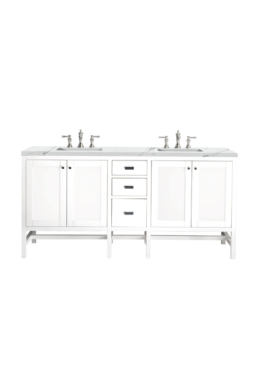 Addison 72" Double Vanity, Glossy White w/ 3 CM Ethereal Noctis Top