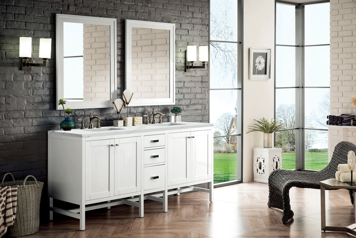 Addison 72" Double Vanity, Glossy White w/ 3 CM Ethereal Noctis Top, view 2