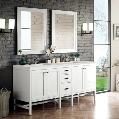 Addison 72" Double Vanity, Glossy White w/ 3 CM Lime Delight Silestone Top, view 3