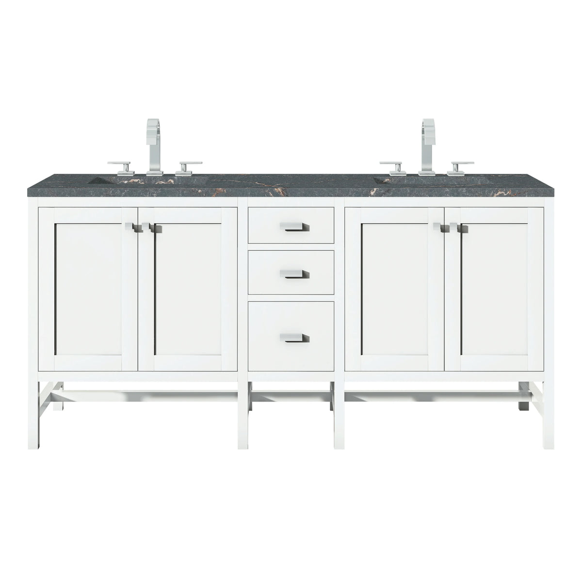 Addison 72" Double Vanity, Glossy White w/ 3 CM Parisien Bleu Silestone Top