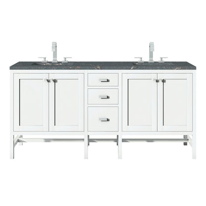Addison 72" Double Vanity, Glossy White w/ 3 CM Parisien Bleu Silestone Top