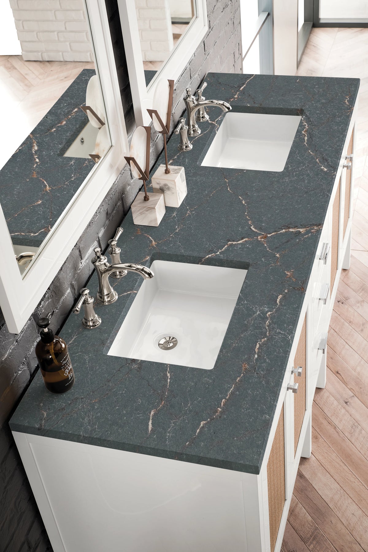 Addison 72" Double Vanity, Glossy White w/ 3 CM Parisien Bleu Silestone Top, view 5