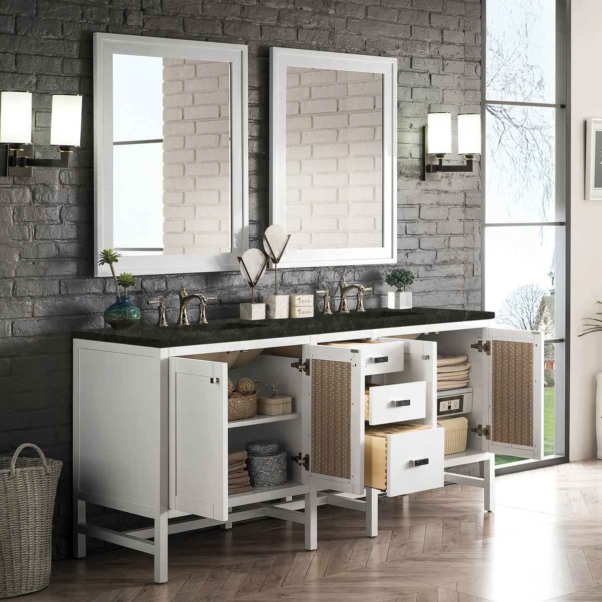 Addison 72" Double Vanity, Glossy White, w/ 3 CM Phantome Eclos Top, view 3