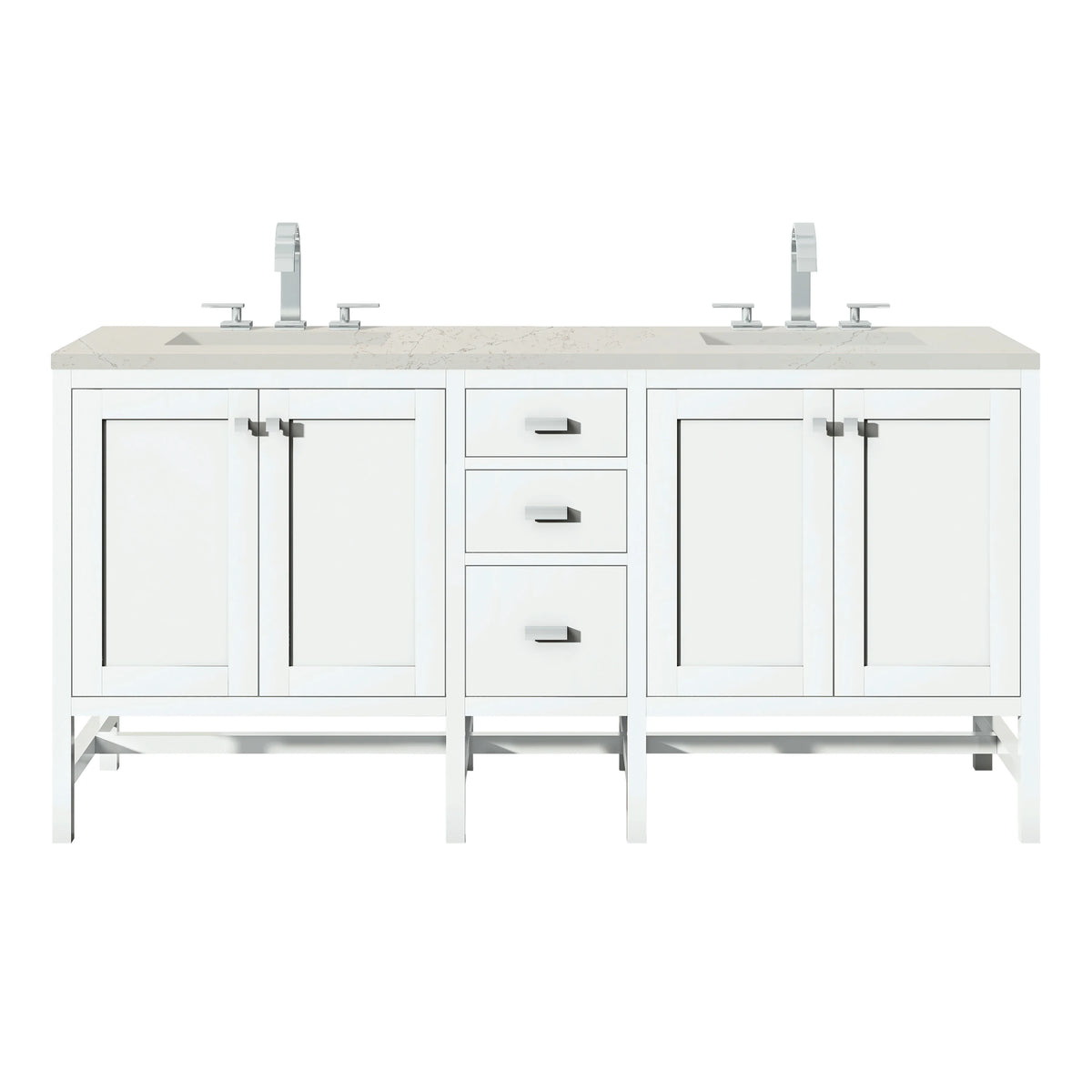 Addison 72" Double Vanity, Glossy White, w/ 3 CM Siberian Silestone Top