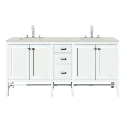 Addison 72" Double Vanity, Glossy White, w/ 3 CM Siberian Silestone Top