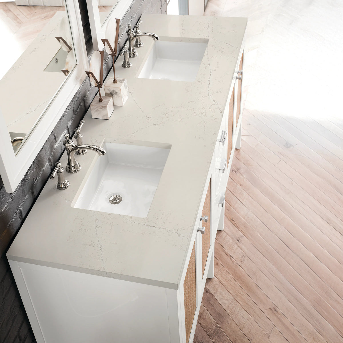 Addison 72" Double Vanity, Glossy White, w/ 3 CM Siberian Silestone Top, view 4