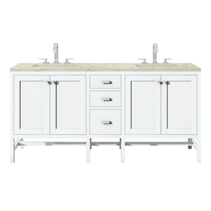 Addison 72" Double Vanity, Glossy White, w/ 3 CM Tajnar Eclos Top