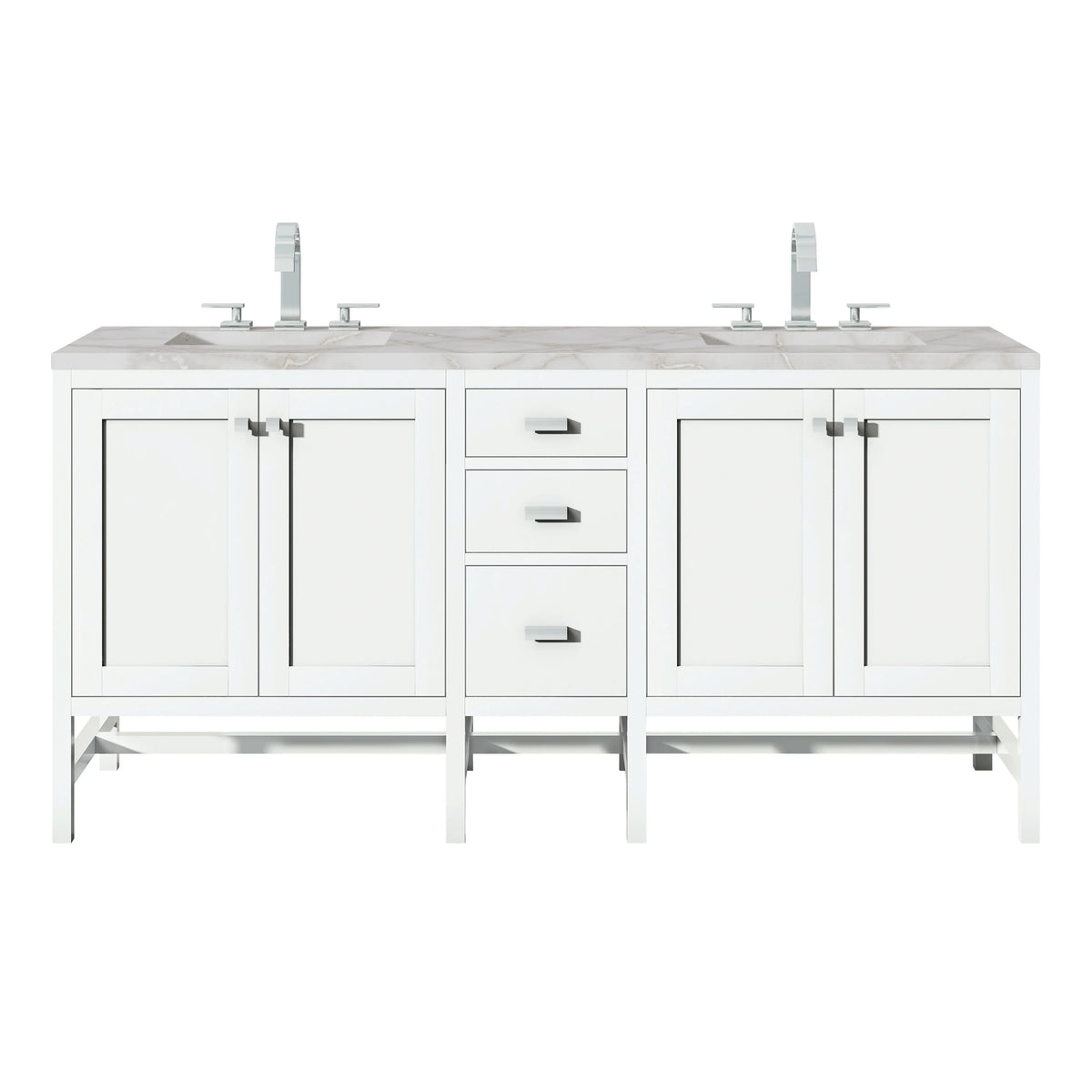 Addison 72" Double Vanity, Glossy White w/ 3 CM Victorian Silver Silestone Top