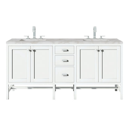 Addison 72" Double Vanity, Glossy White w/ 3 CM Victorian Silver Silestone Top