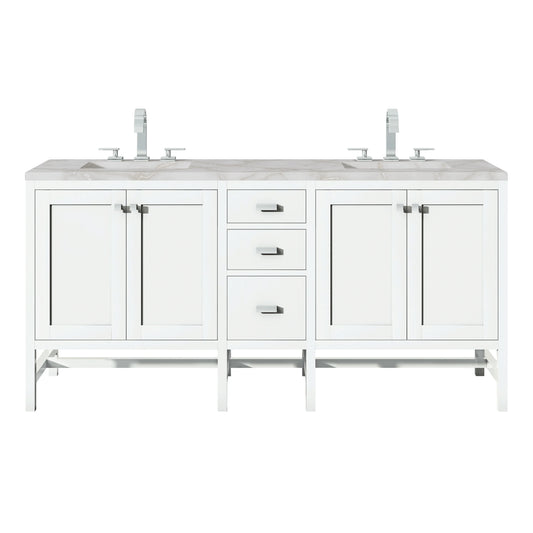Addison 72" Double Vanity, Glossy White w/ 3 CM Victorian Silver Silestone Top