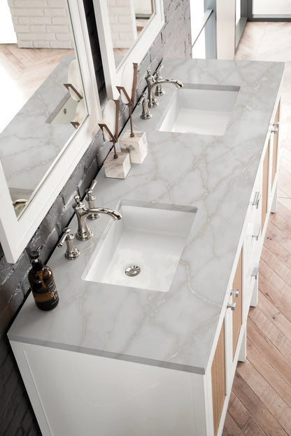Addison 72" Double Vanity, Glossy White w/ 3 CM Victorian Silver Silestone Top, view 5