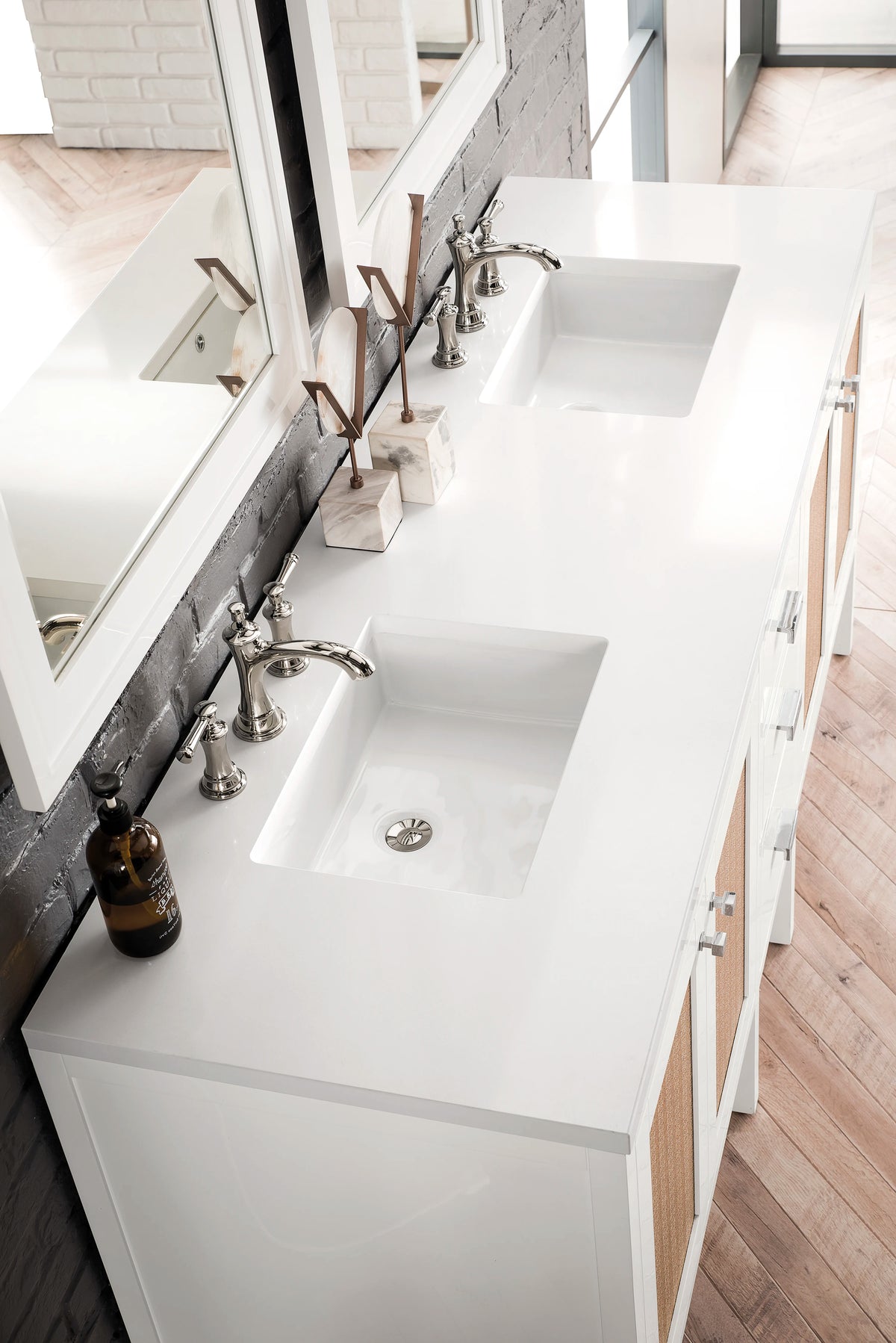 Addison 72" Double Vanity, Glossy White w/ 3 CM White Zeus Silestone Top, view 2