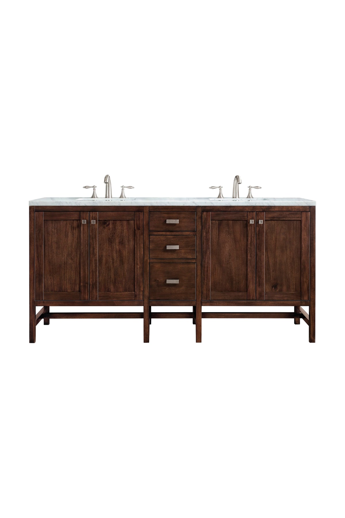 Addison 72" Double Vanity, Mid-Century Acacia w/ 3 CM Carrara White Top