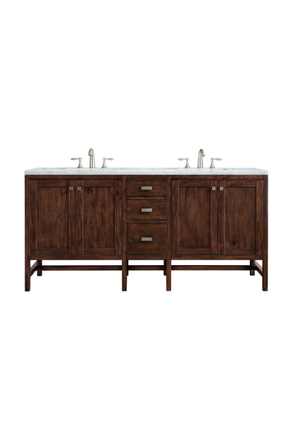 Addison 72" Double Vanity, Mid-Century Acacia w/ 3 CM Carrara White Top