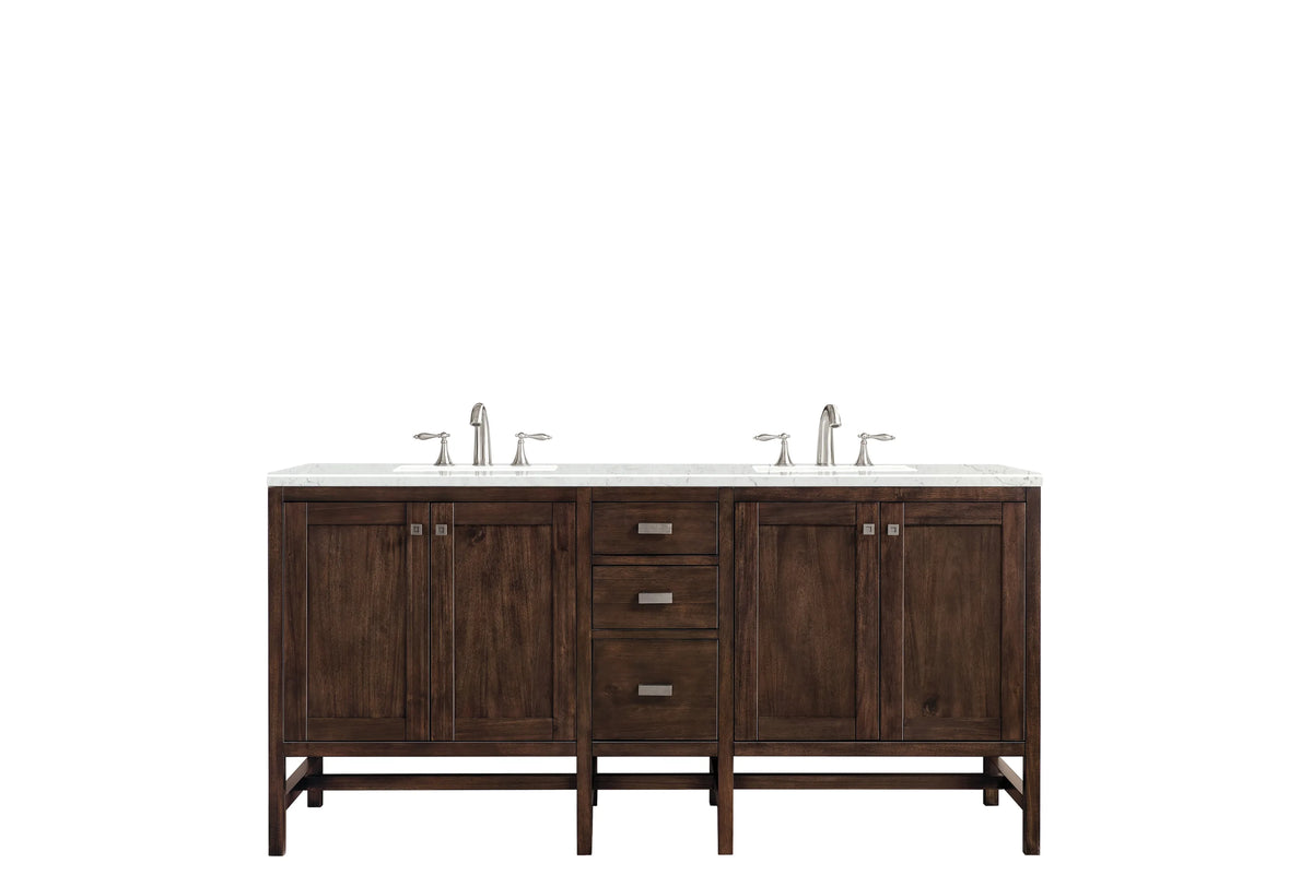 Addison 72" Double Vanity, Mid-Century Acacia w/ 3 CM Eternal Jasmine Pearl Silestone Top