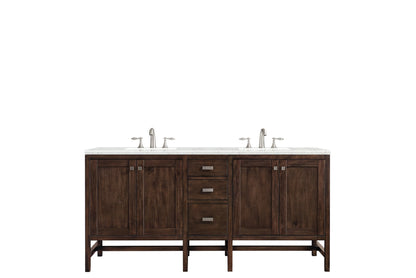 Addison 72" Double Vanity, Mid-Century Acacia w/ 3 CM Eternal Jasmine Pearl Silestone Top
