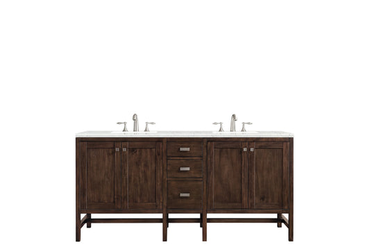 Addison 72" Double Vanity, Mid-Century Acacia w/ 3 CM Eternal Jasmine Pearl Silestone Top