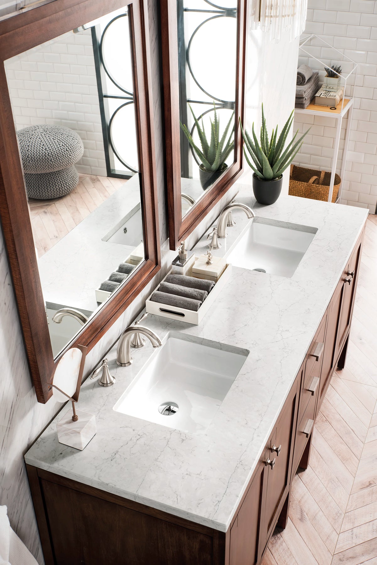 Addison 72" Double Vanity, Mid-Century Acacia w/ 3 CM Eternal Jasmine Pearl Silestone Top, view 3