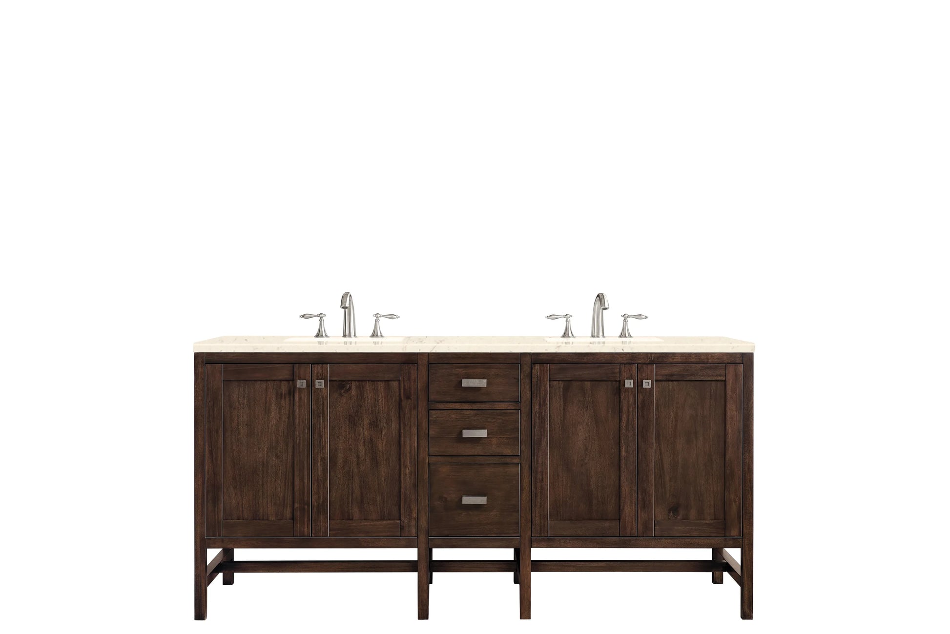 Renovate for Less Atlanta Addison 72" Double Vanity, Mid-Century Acacia w/ 3 CM Eternal Marfil Silestone Top