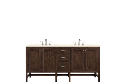 Renovate for Less Atlanta Addison 72" Double Vanity, Mid-Century Acacia w/ 3 CM Eternal Marfil Silestone Top