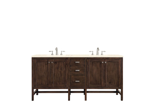 Renovate for Less Atlanta Addison 72" Double Vanity, Mid-Century Acacia w/ 3 CM Eternal Marfil Silestone Top