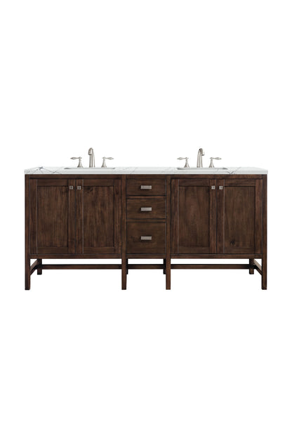 Addison 72" Double Vanity, Mid-Century Acacia w/ 3 CM Ethereal Noctis Silestone Top