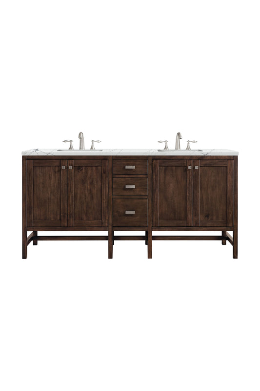 Addison 72" Double Vanity, Mid-Century Acacia w/ 3 CM Ethereal Noctis Silestone Top
